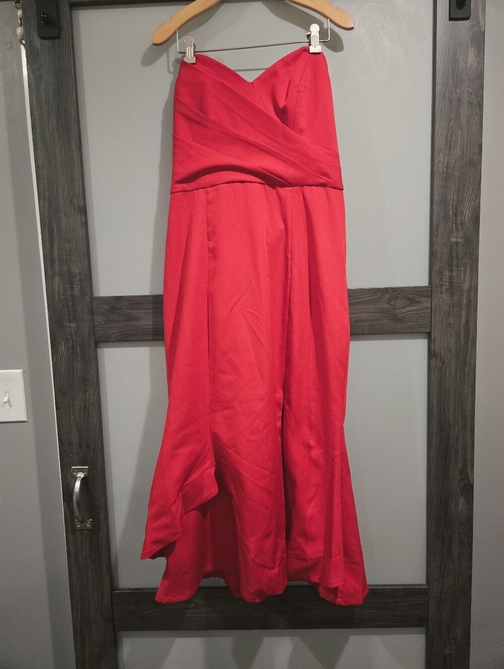 Lumier by Bariano Red Strapless Ruffle Dress Midi Dress Size Large
